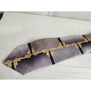 Daniel Ellissa New York Mens Tie Grey Black Gold Baroque Polka Dot Patchwork